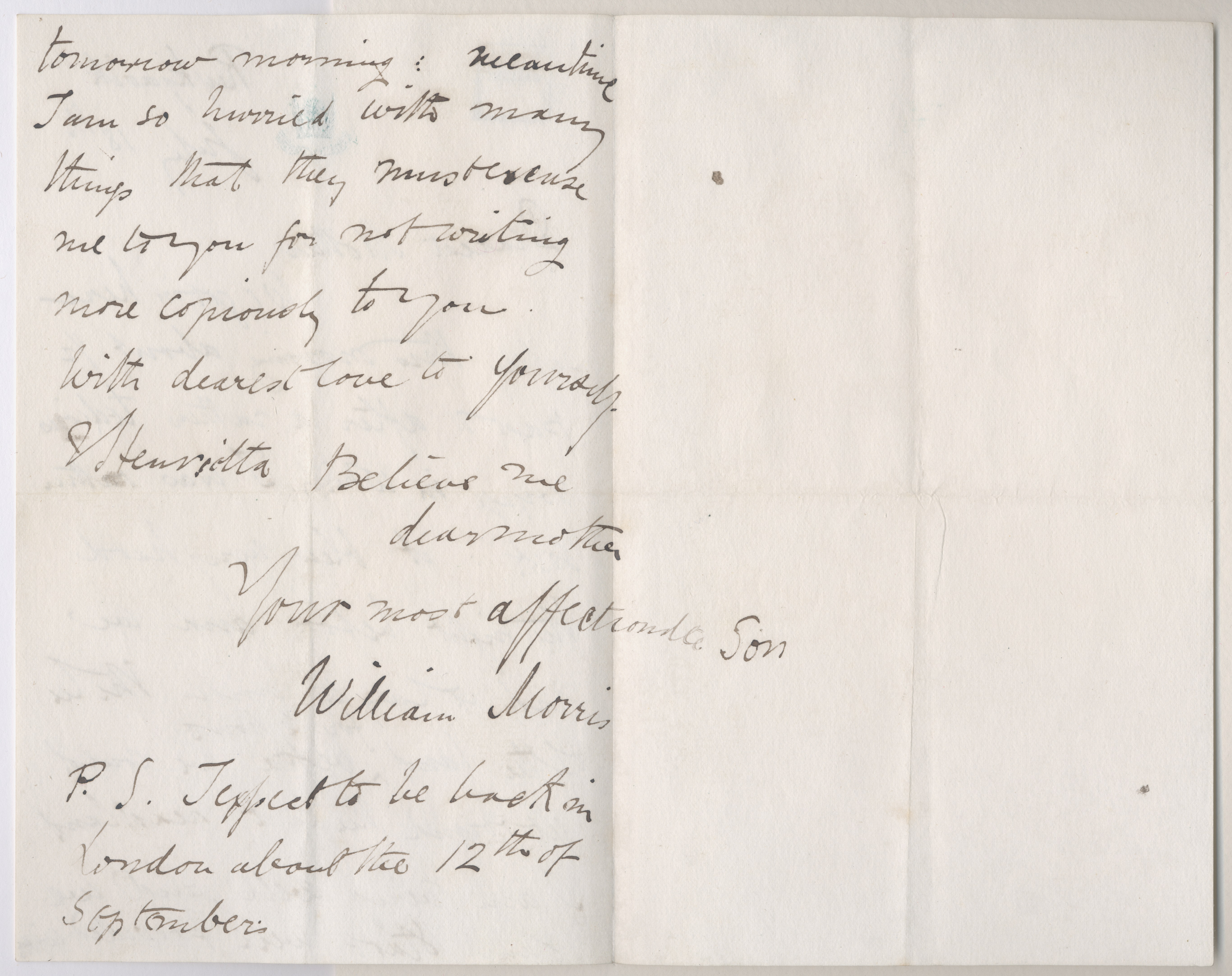 Letter from William Morris to Mrs Morris - William Morris Gallery
